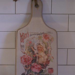 Wood Bread Cutting Board Hand Painted Decorated Vintage Look Theme Wooden Deco